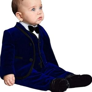 Brand new Baby Velvet Suit with Bow Tie - Blue and Black